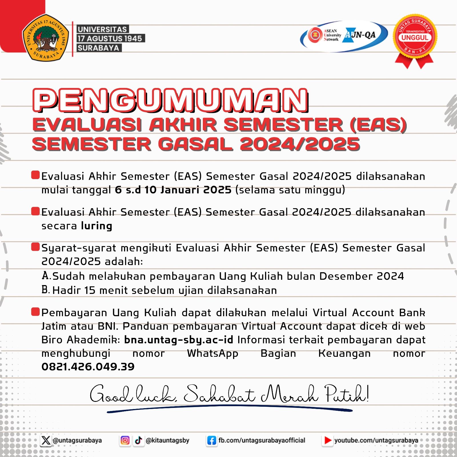 Pengumuman Evaluasi Akhir Semester (EAS)